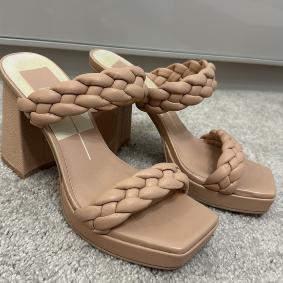 Dolce Vita Braided Block Heel Sandals in Beige - Picture 3 of 7